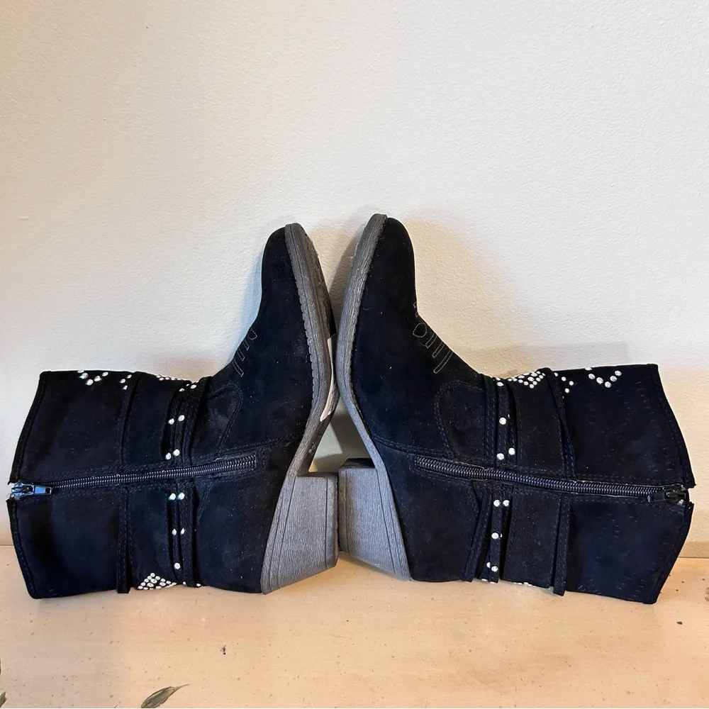 Justice Black Suede Silver Stud Boho Western Cowgirl Boots